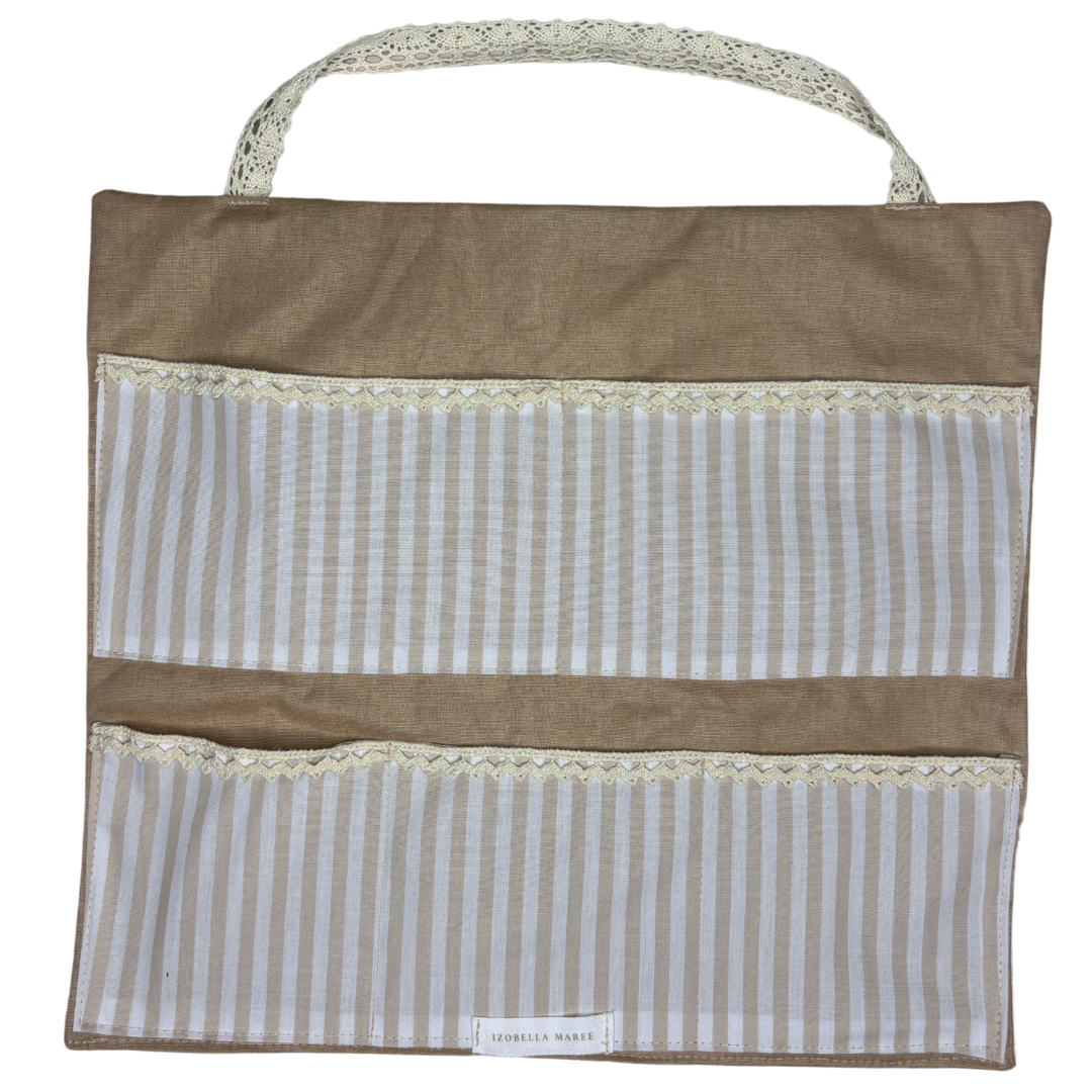 5 Pocket Organiser, Beige & Sand Stripe