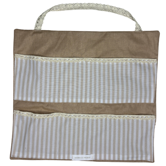 5 Pocket Organiser, Beige & Sand Stripe