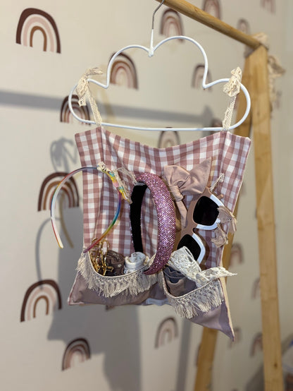 2 Pocket & Headband Organiser, Pink Gingham